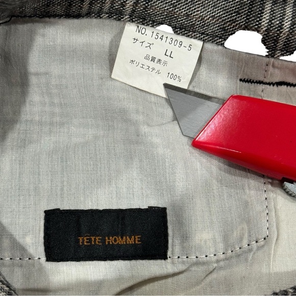 Vintage Japanese Tete Homme Plaid Cargo Pants Wool Blend Gray Black | 30" x 32" - Picture 10 of 10